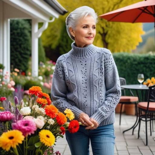 Elderly Woman in Enchanting Garden Patio Elderly Woman in Enchanting Garden Patio