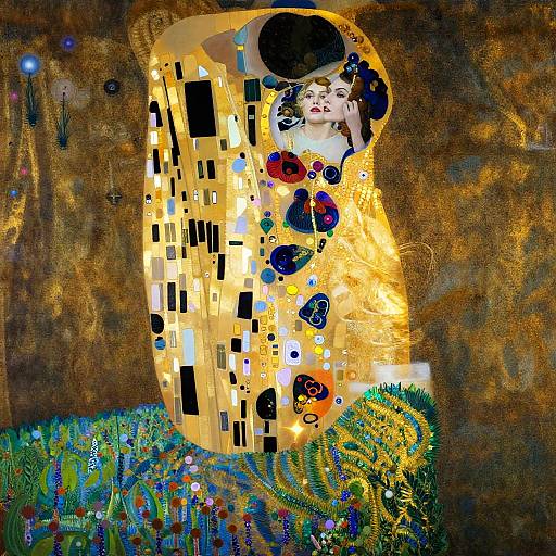 Golden Mosaic Woman's Magical Journey