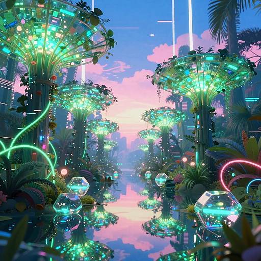 Vibrant Cybernetic Jungle Landscape