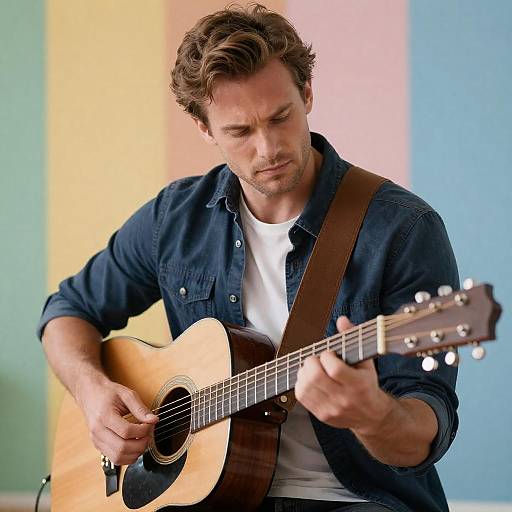 Muscular Man Playing Acoustic Guitar