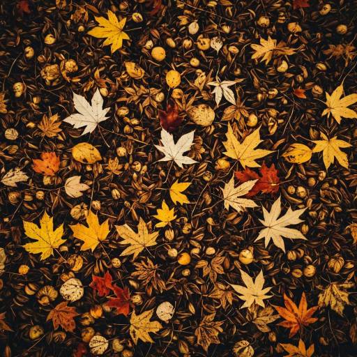 Autumn Leaves and Nuts Texture