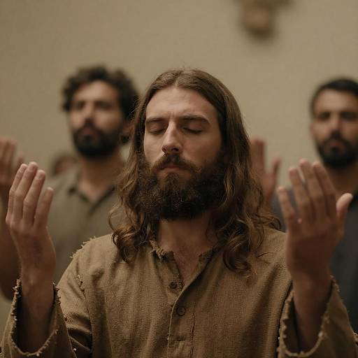 Bearded Man Praying in Dim Light