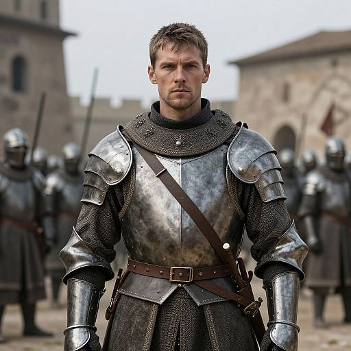 Medieval Warrior Amidst Ancient Soldiers