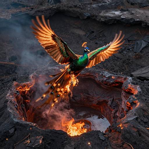 Emerald Phoenix in a Volcanic Crater