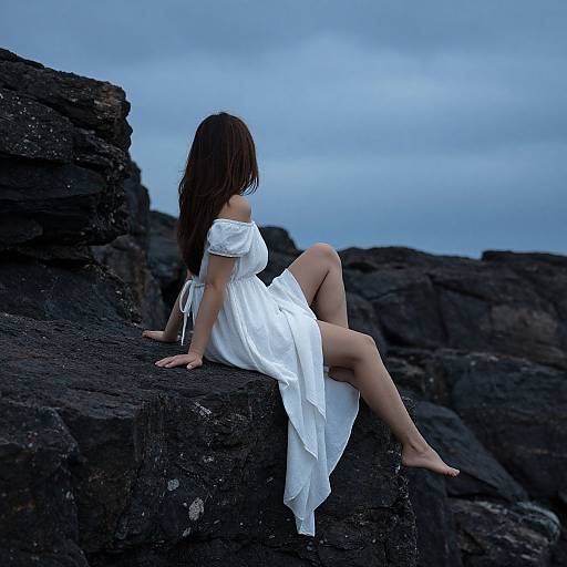 Moody Woman on Rocky Cliffs