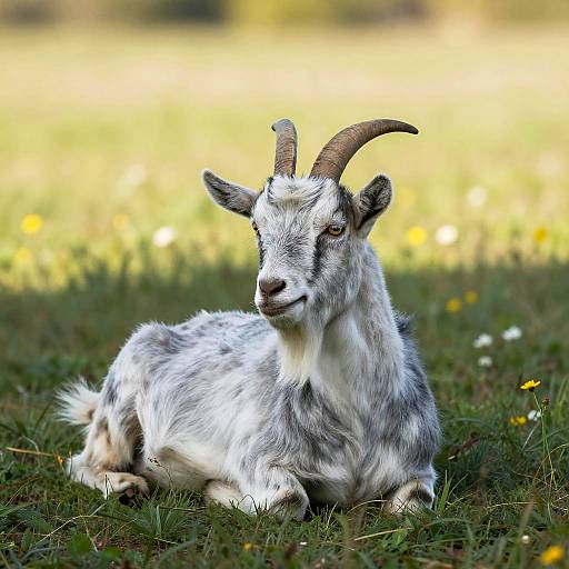 Gray Angora Goat in Sunny Meadow