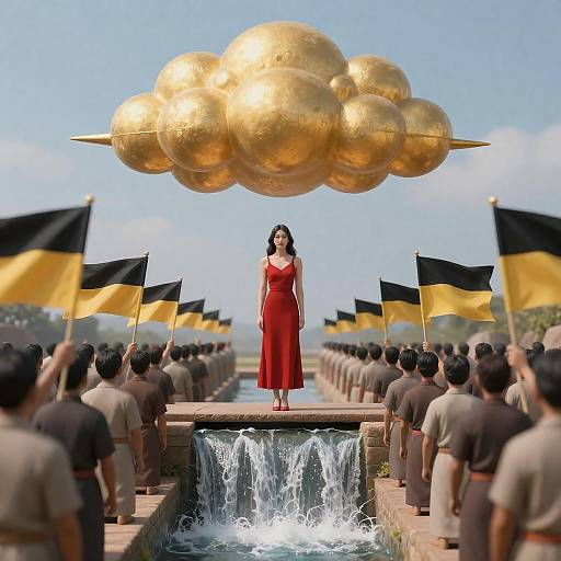 A Woman in Red Amidst a Spectacle