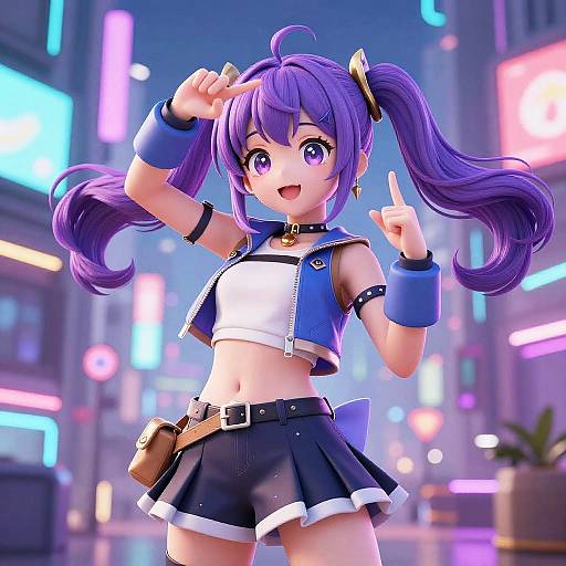 Cute Anime Girl in Neon City