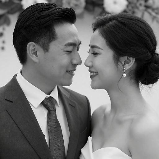 Elegant Couple Smiling in Black and White