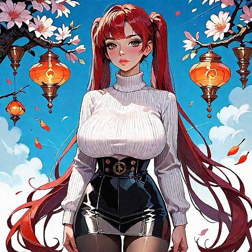 Anime Girl in Ribbed Sweater Dress