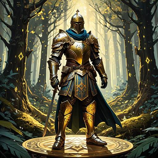 Golden Armored Knight in Enchanted Forest