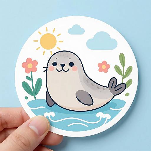 Whimsical Seal Sticker Design for Kids