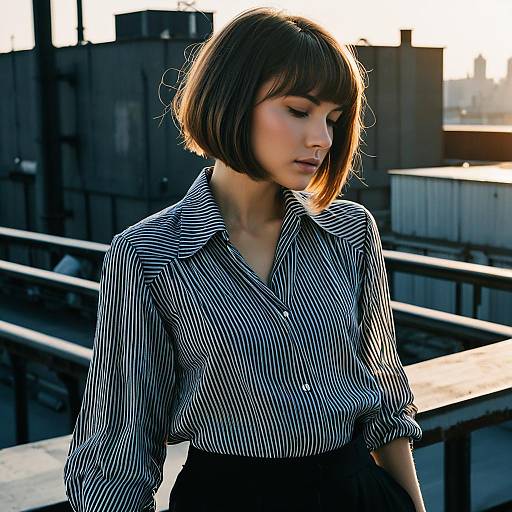 Fashion Model with Angled Bob Hairstyle on Rooftop