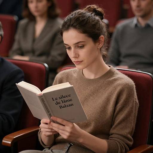 Woman Reading Book in Theater