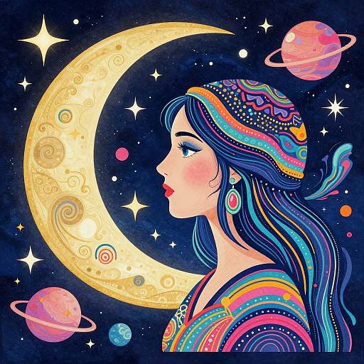 Celestial Woman with Half-Moon Profile