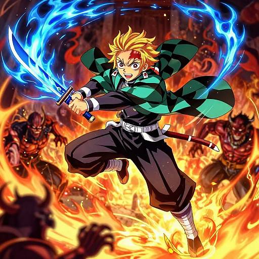 Blonde Demon Slayer in Fiery Battle