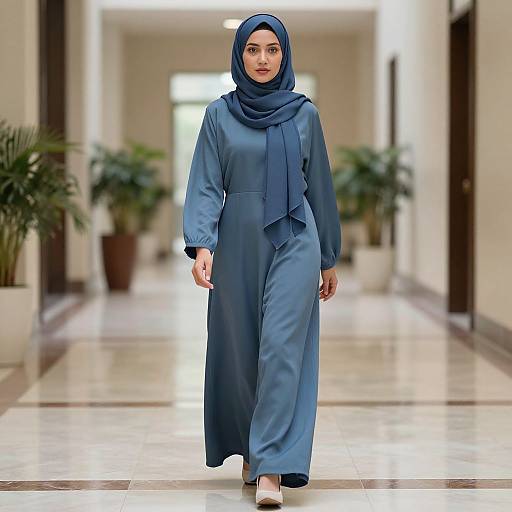 Blue Hijab OOTD Walking Scene