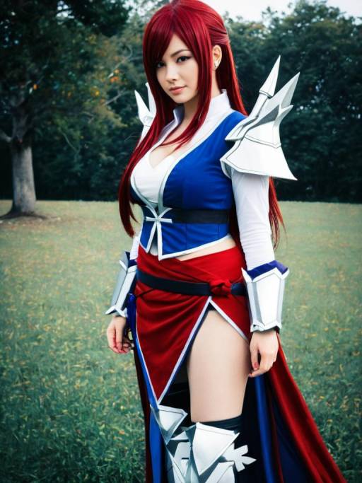 Cosplayer in Erza Scarlet Costume