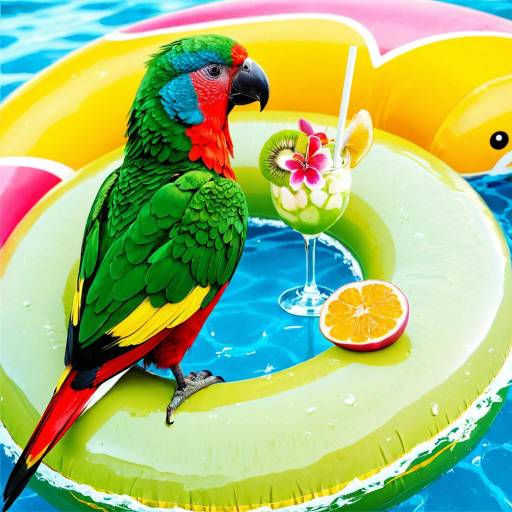 Tropical Parrot on a Colorful Swim Ring Tropical Parrot on a Colorful Swim Ring