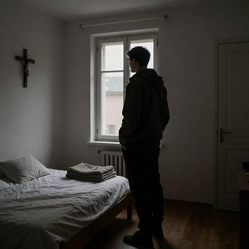 Silhouette of Man by Sunlit Window