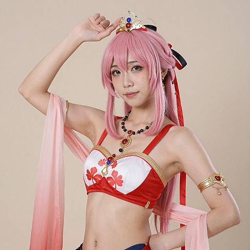 Portrait of Asian Woman with Pink Hair