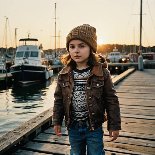 Curious Child at Sunset Harbor Dock