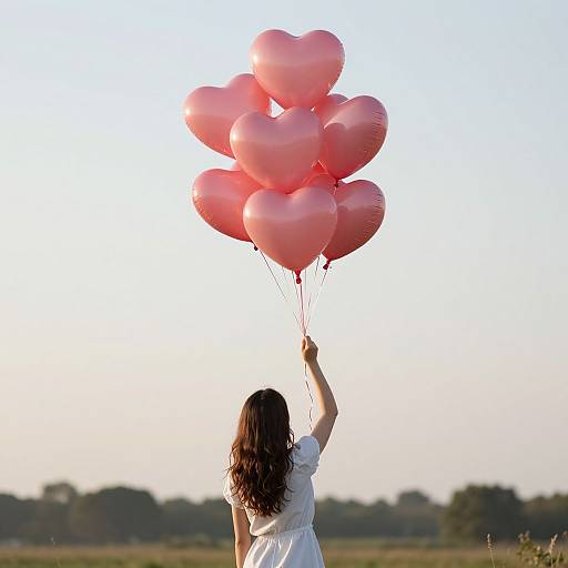 Woman with Heart-Shaped Balloons