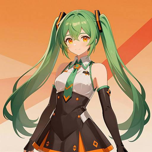 Anime Girl with Green Twintails and Geometric Patterns