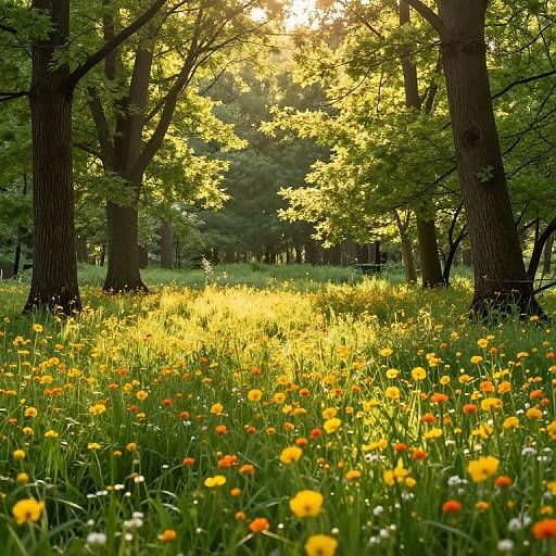 Sunlit Serene Forest Meadow