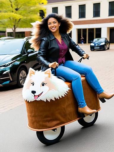 Whimsical Woman Riding a Giant Dog
