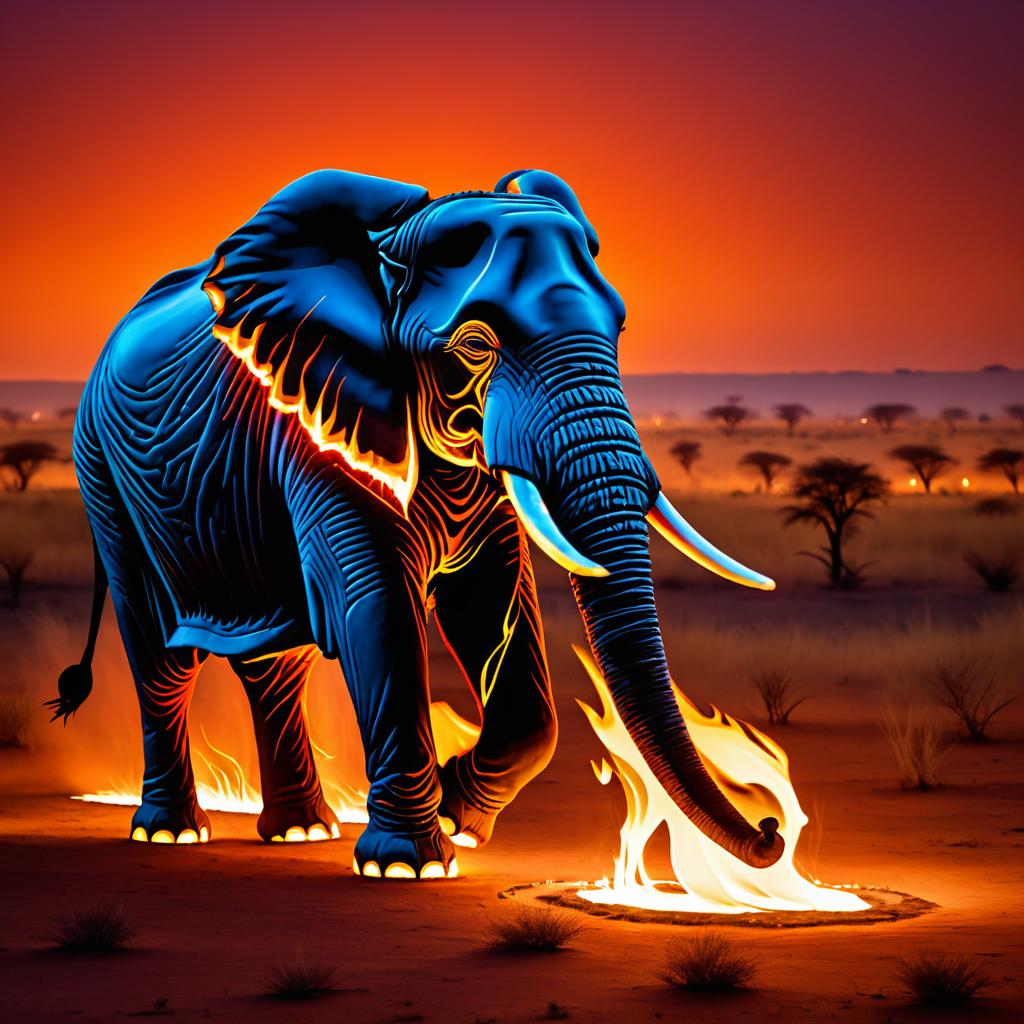 Scorched Elephant in Fiery Dusk