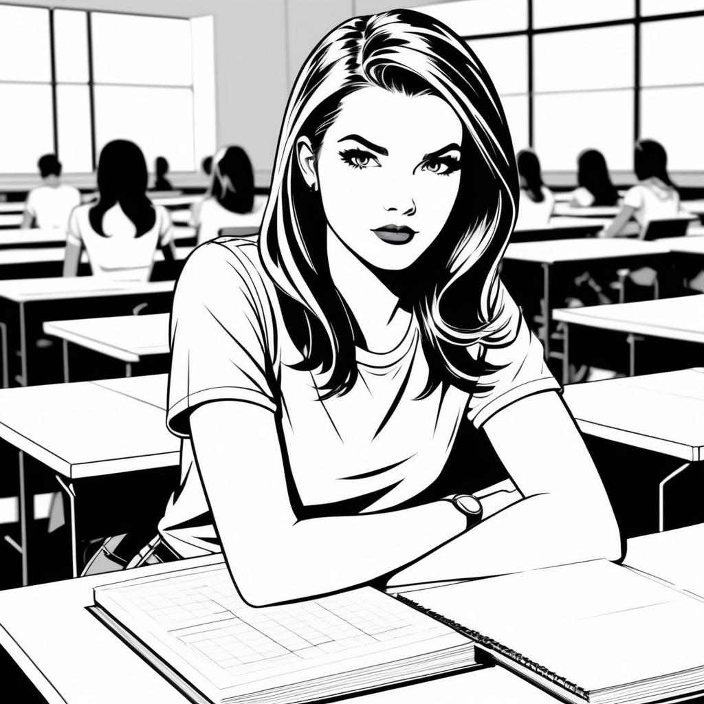 Modern Comic Style Teenage Classroom Scene