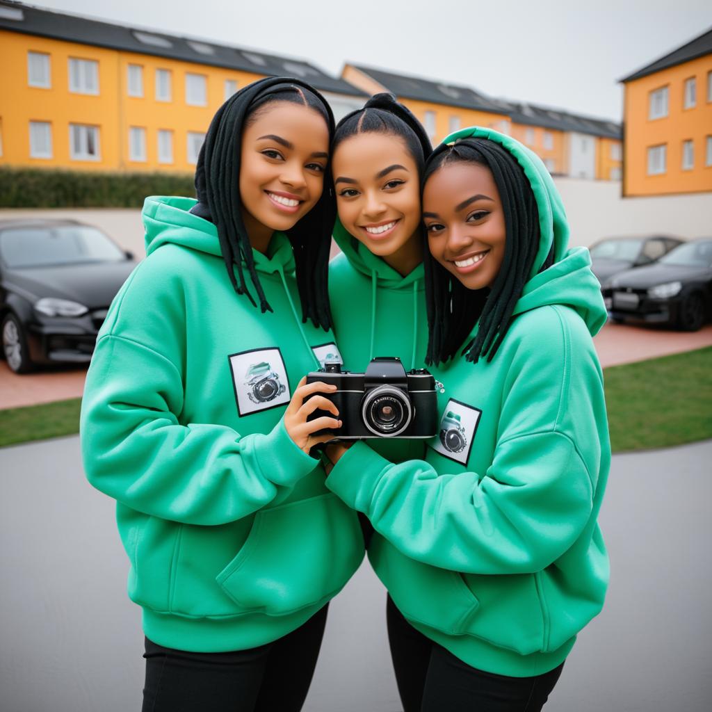 Friends Embracing in Matching Hoodies