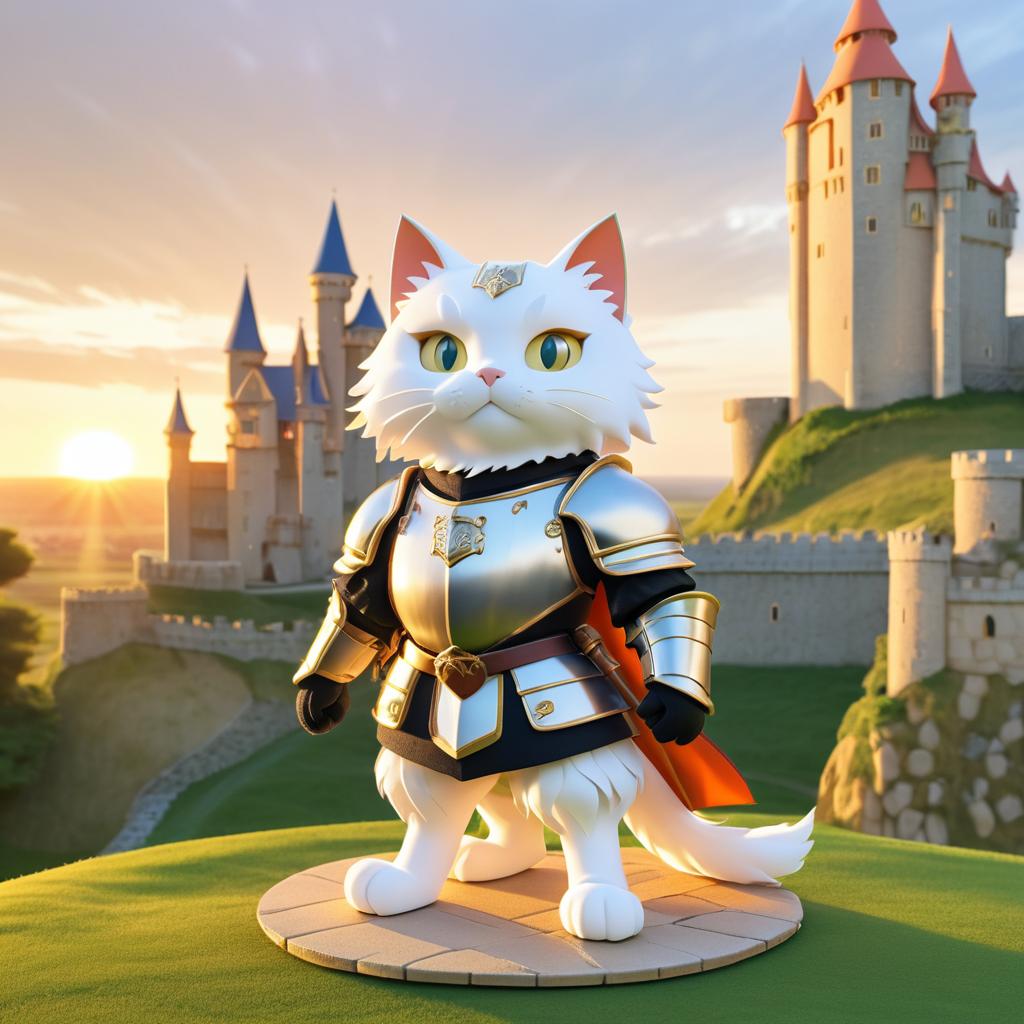 Brave Knight Cat in Sunset Castle