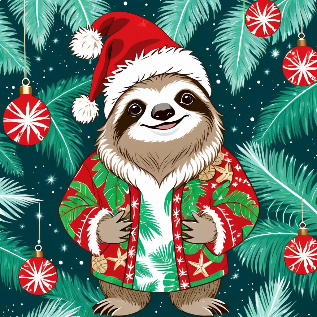 Whimsical Sloth Holiday T-Shirt Design