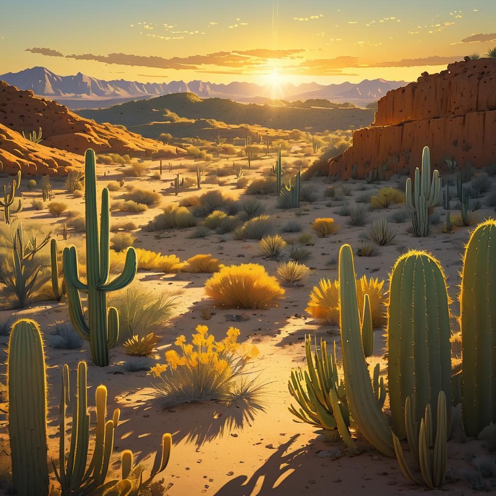 Vibrant Cactus Wasteland at Golden Hour