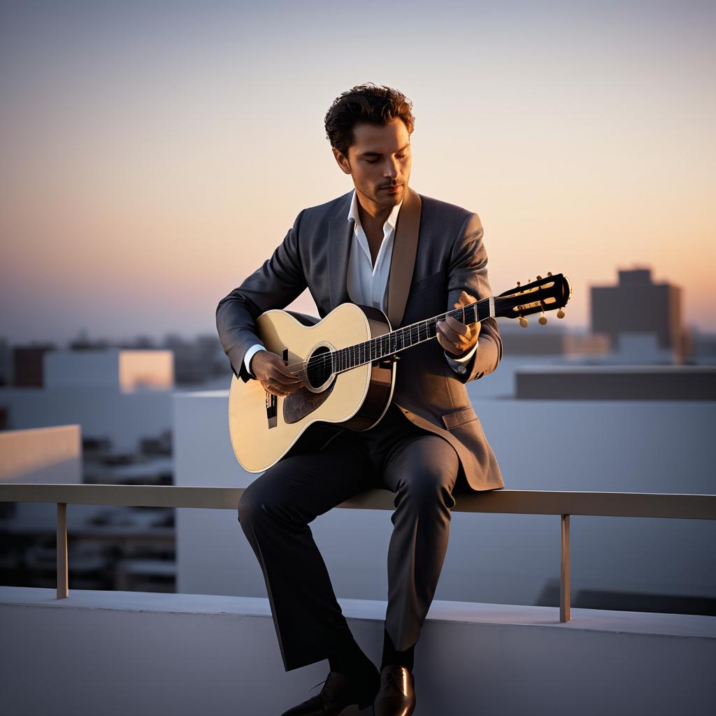 Timeless Rooftop Guitarist at Dusk