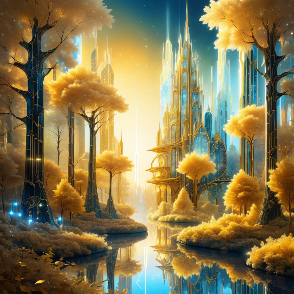 Futuristic Forest with Glowing Crystal Trees