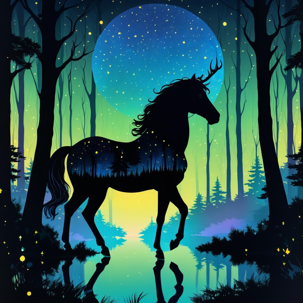 Centaurs in a Glowing Night Forest