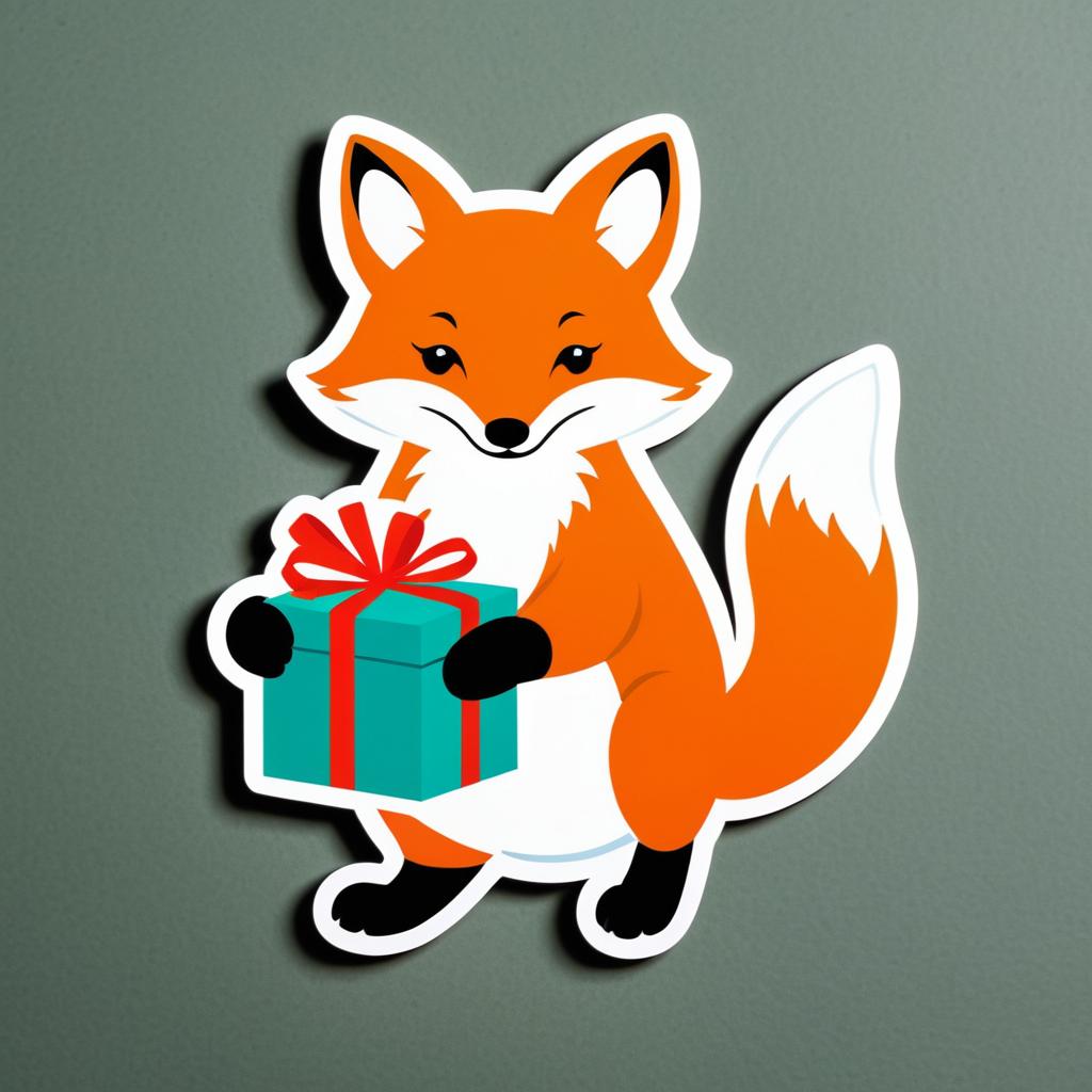 Fox Holding a Present Sticker Design