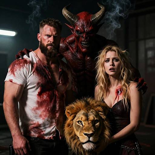 Intense Encounter in Dark Industrial Setting