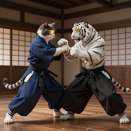 Epic Aikido Clash: Samurai Cat vs. Tiger