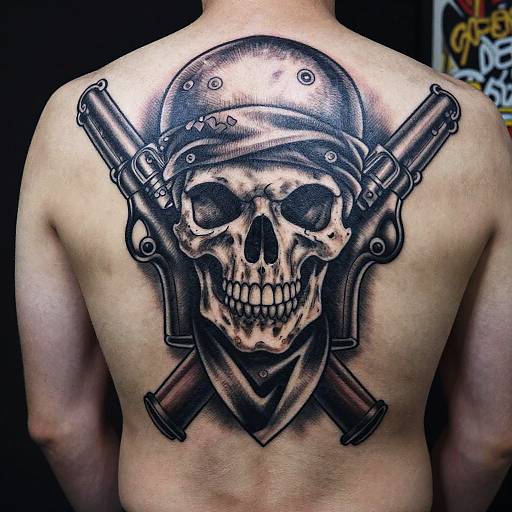 Intimidating Gangster Skull Back Tattoo