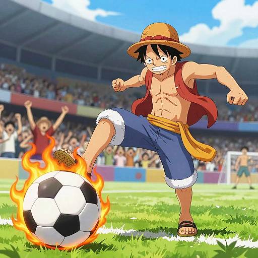 Luffy Kicking Flaming Soccer Ball