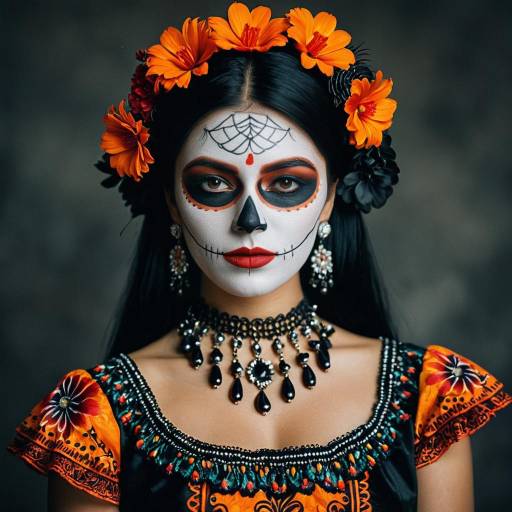 Elegant Catrina Dress Portrait with Flowers