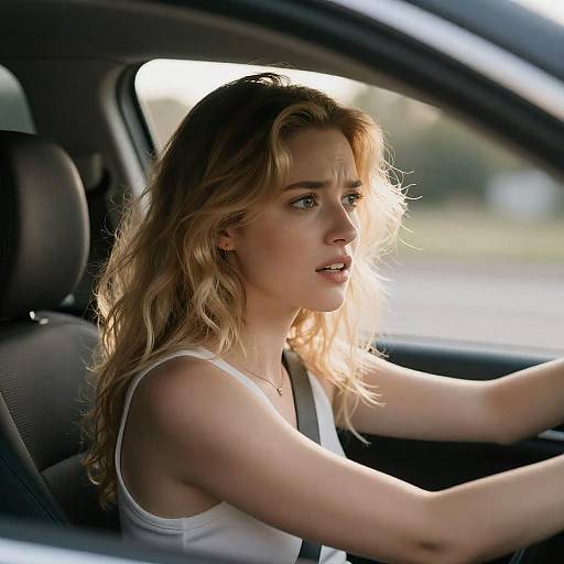 Backlit Woman Driving, Looking Over Shoulder