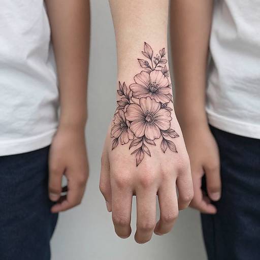 Delicate Floral Boys Hand Tattoo