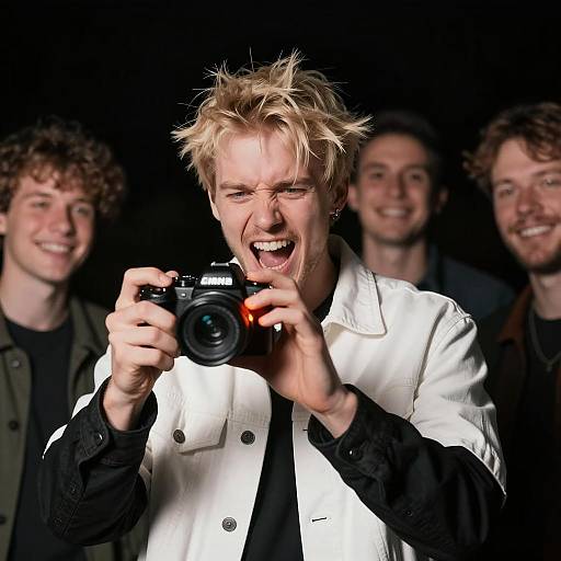 Dynamic Shouting Photographer in Focus