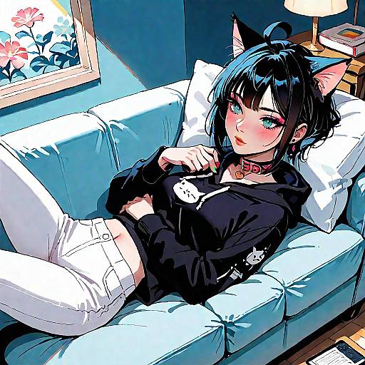 Anime Girl Lying on Couch