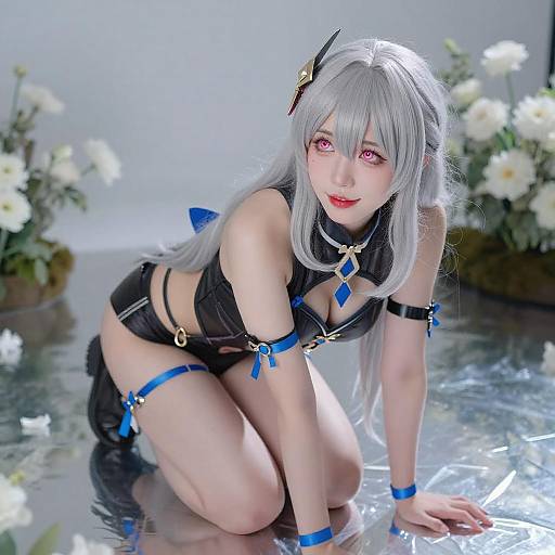 Silver-Haired Woman Amid White Flowers